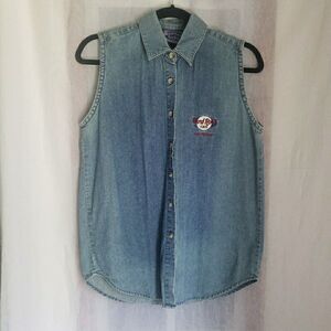 Hardrock Cafe AUTHENTIC Denim Sleeveless Shirt Las Vegas Y2K 90s Women’s Size M